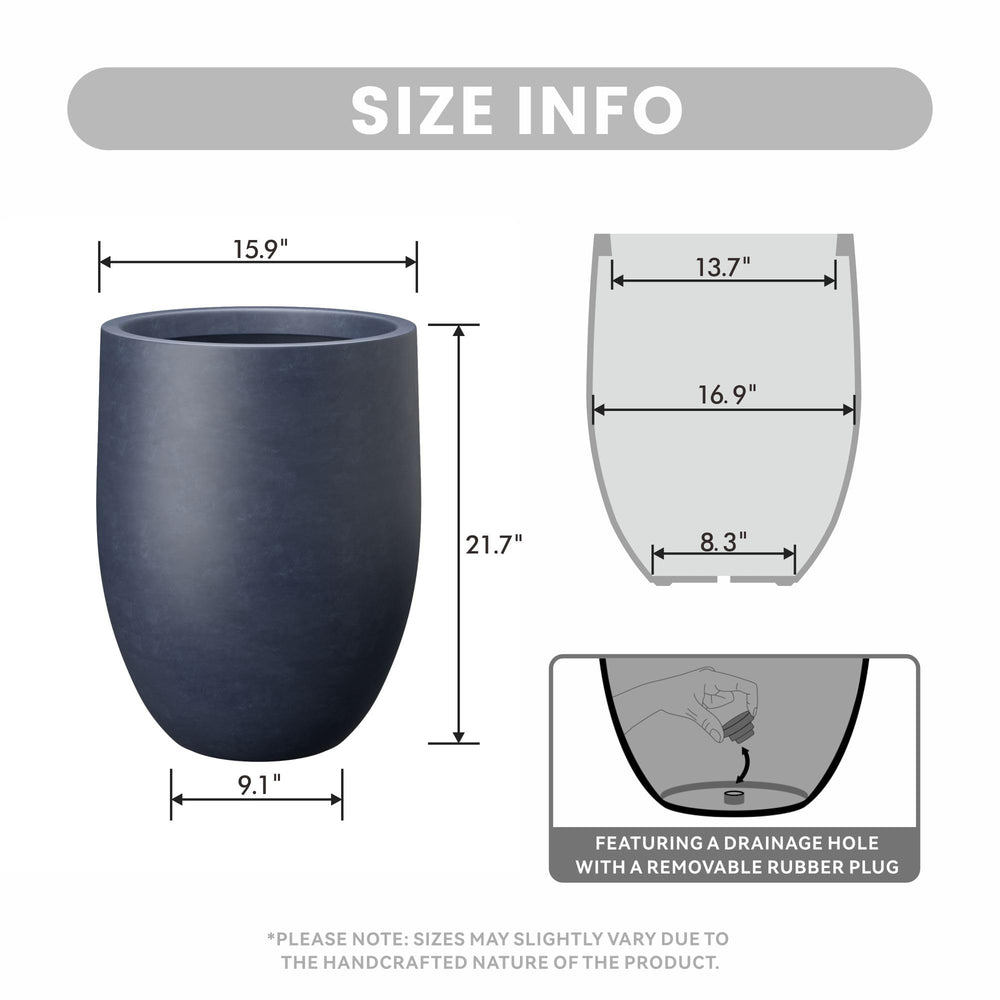 Kante charcoal planter side profile highlighting smooth curves and stability