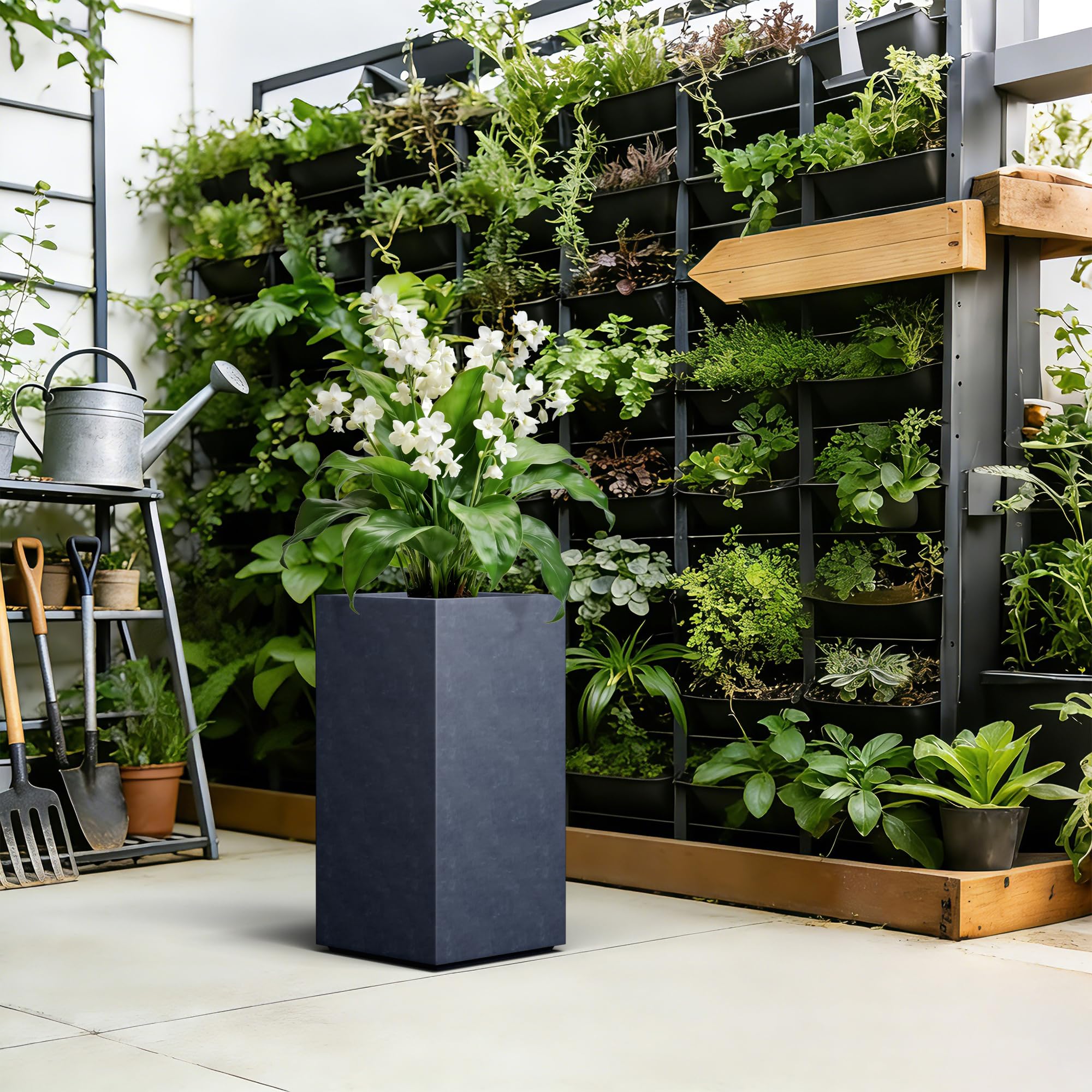 Kante planter holding tall plant adding height and architectural interest