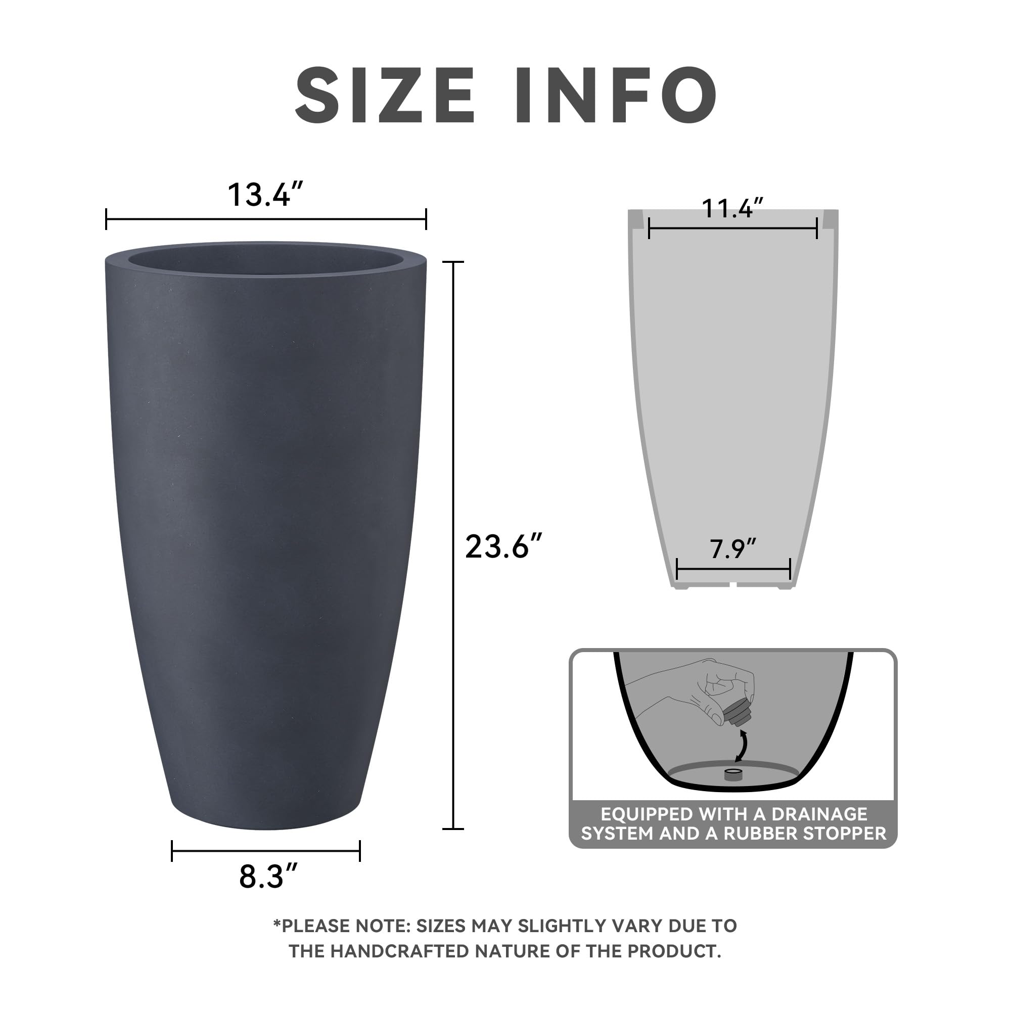 Kante drainage hole with rubber plug showing flexible indoor-outdoor use