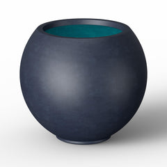 Kante front view of dark gray round concrete planter showing shape and modern look