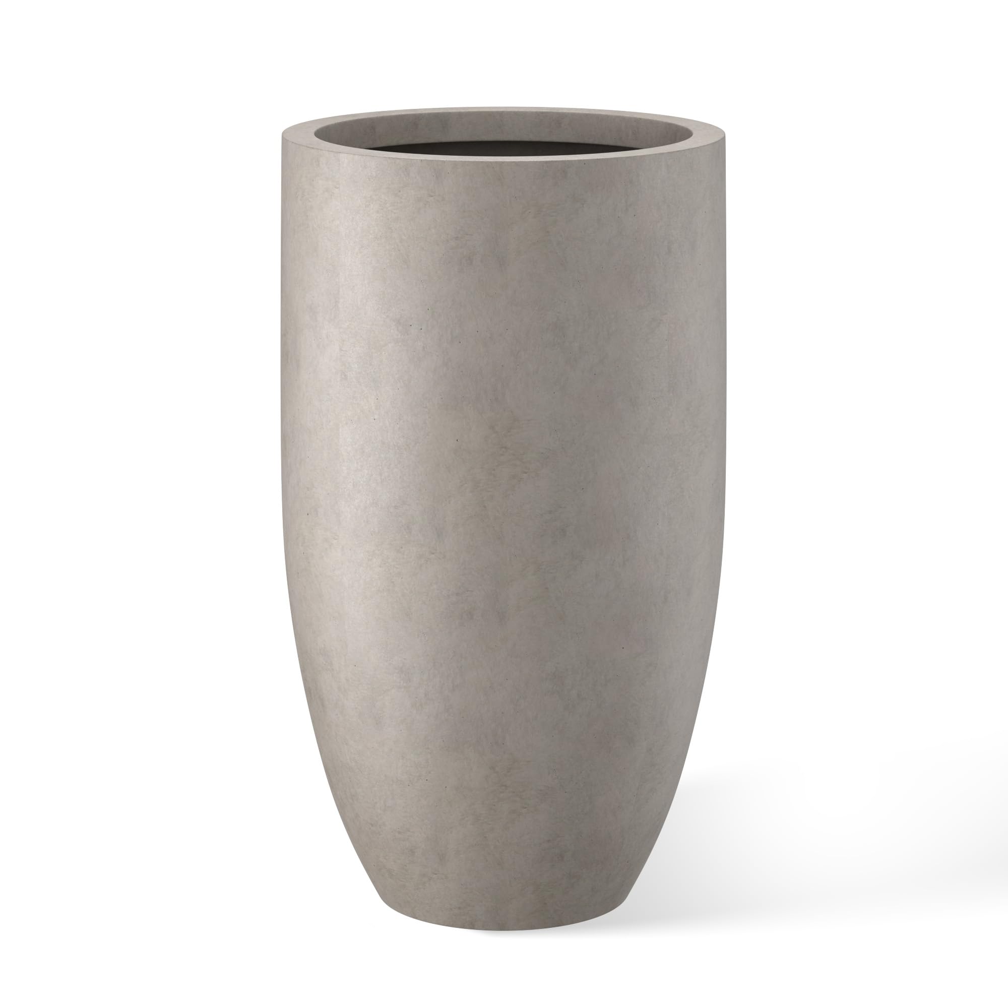 Kante front view of 24 inch round planter shows sculptural height and curb appeal