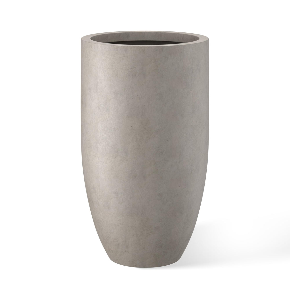 Kante front view of 24 inch round planter shows sculptural height and curb appeal
