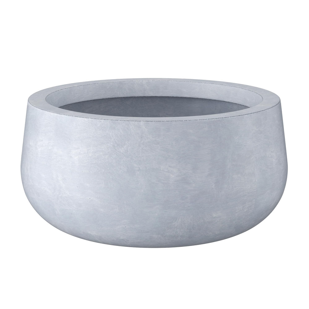 Kante front view of blue-gray round planter showing contemporary curb appeal