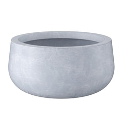 Kante front view of blue-gray round planter showing contemporary curb appeal