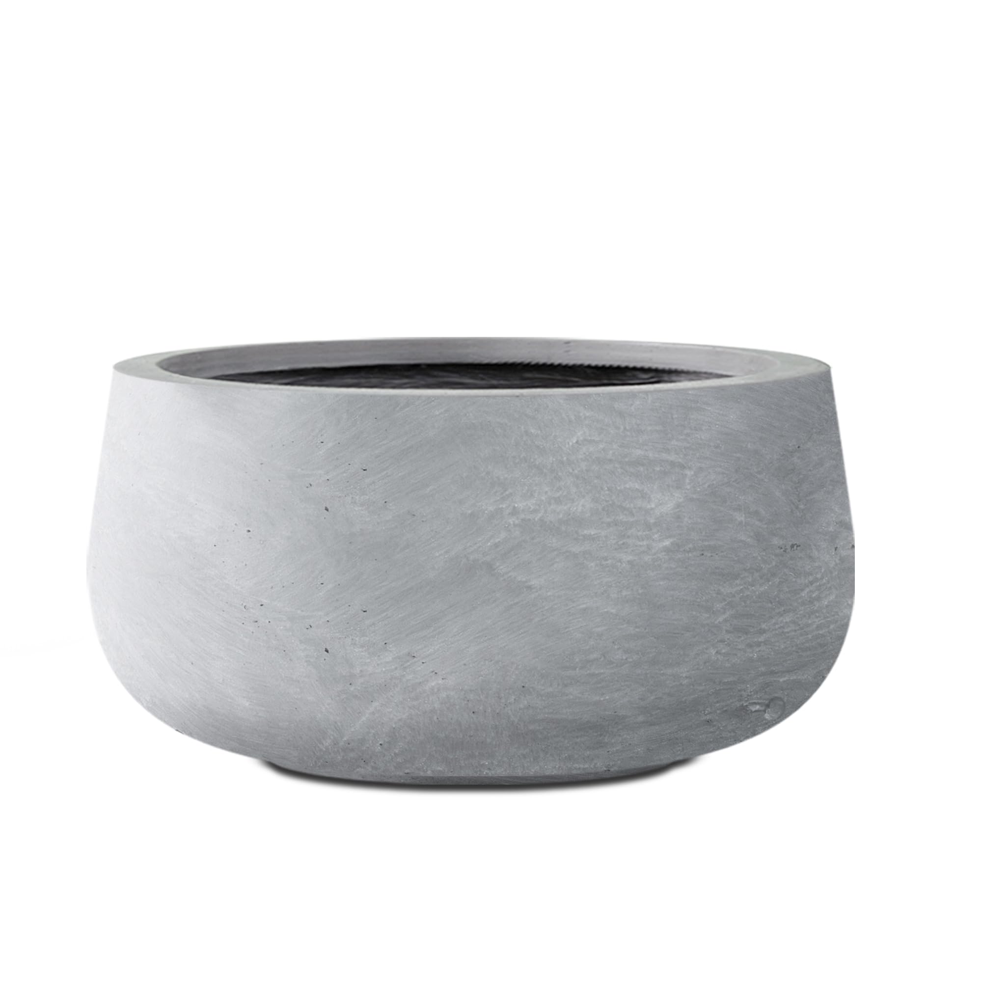 Kante front view of blue gray round planter showing modern curb appeal