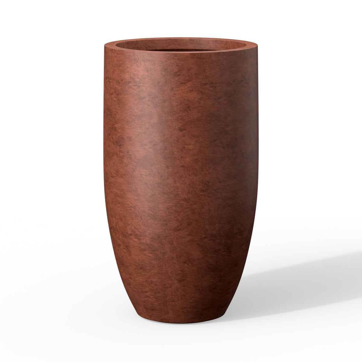 Kante front view of 24" rusty concrete planter showing modern silhouette and sturdy base