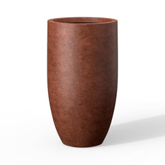 Kante front view of 24" rusty concrete planter showing modern silhouette and sturdy base