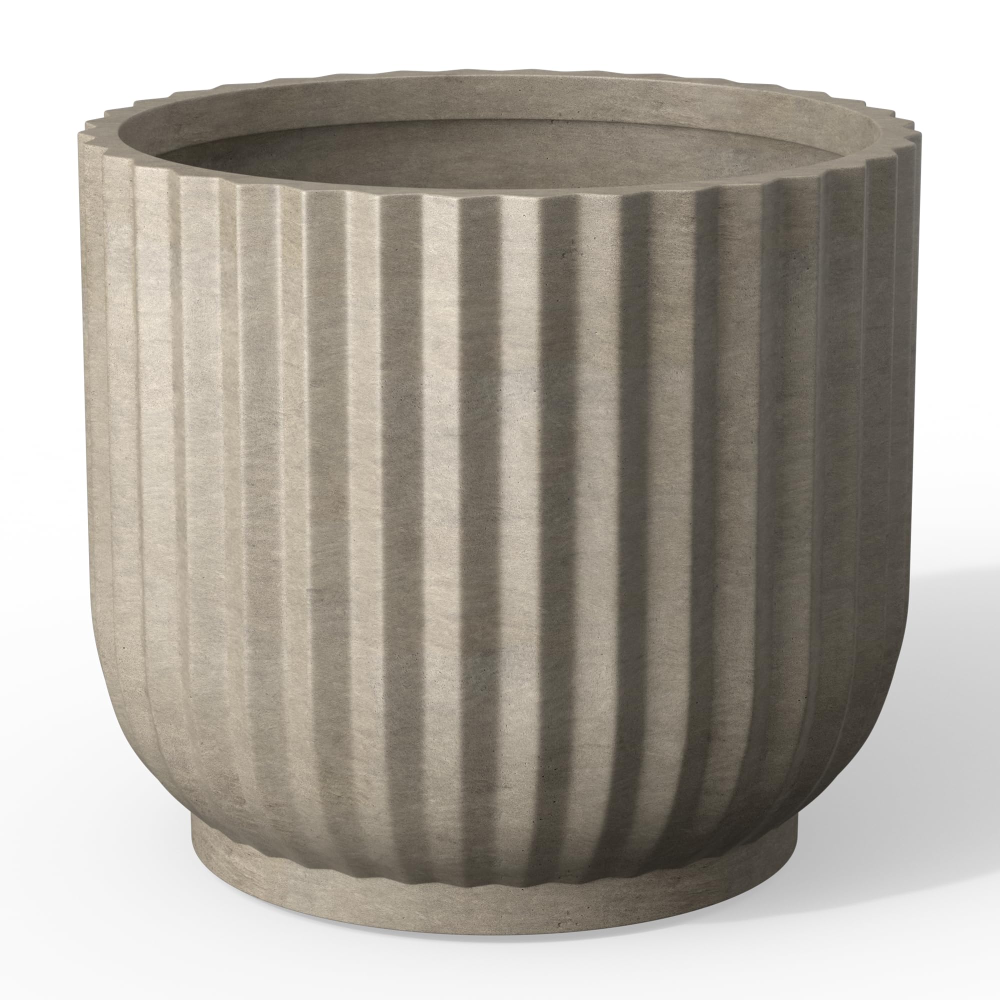 Kante front view planter showing pedestal and weathered finish benefit of style