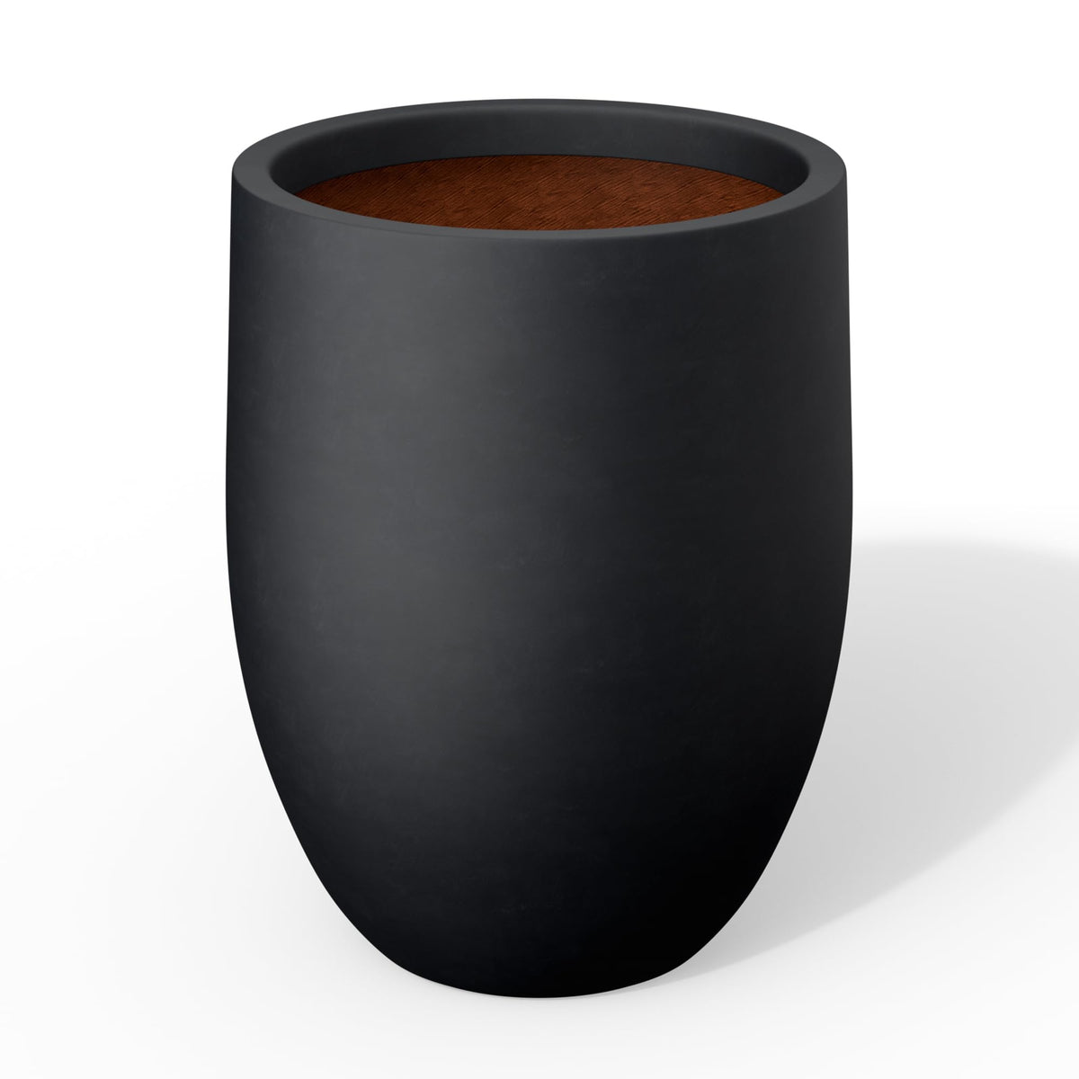 Kante planter front view showing curved profile and matte black finish for modern display