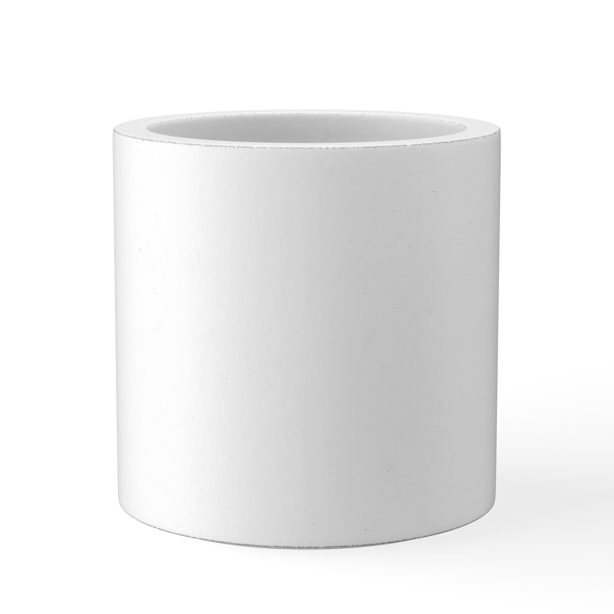 Kante front view pure white planter showing modern cylindrical silhouette and curb appeal