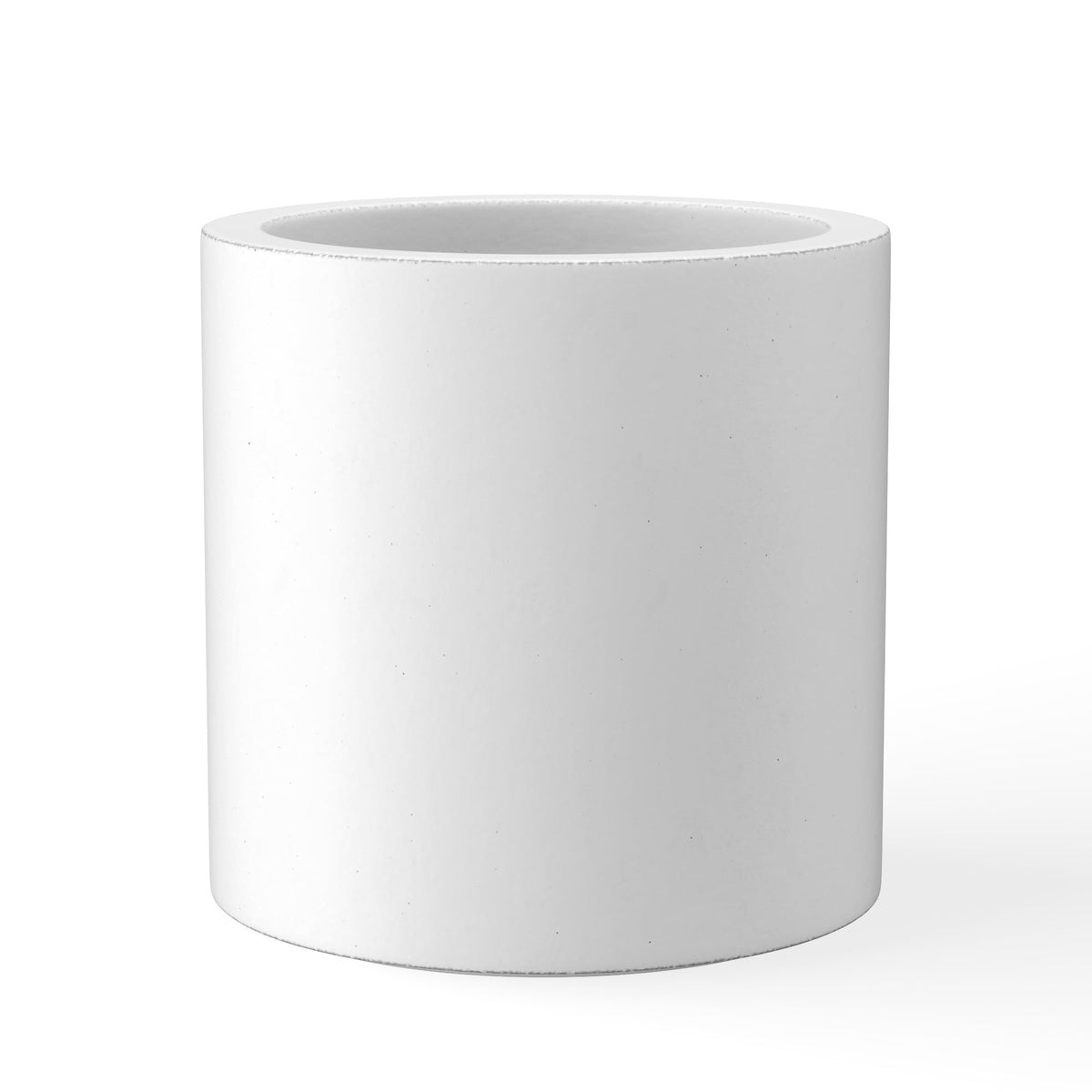 Kante front view pure white planter showing modern cylindrical silhouette and curb appeal