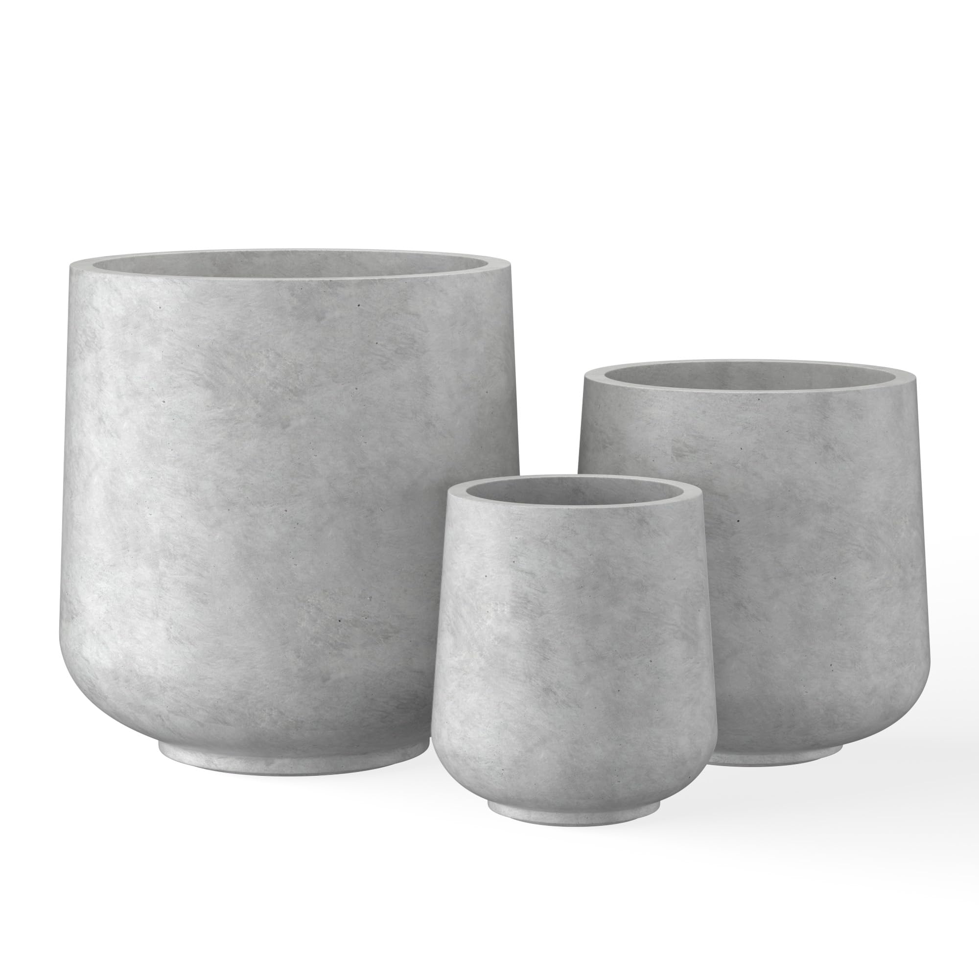 Kante front view of three pale gray planters showing modern curb appeal