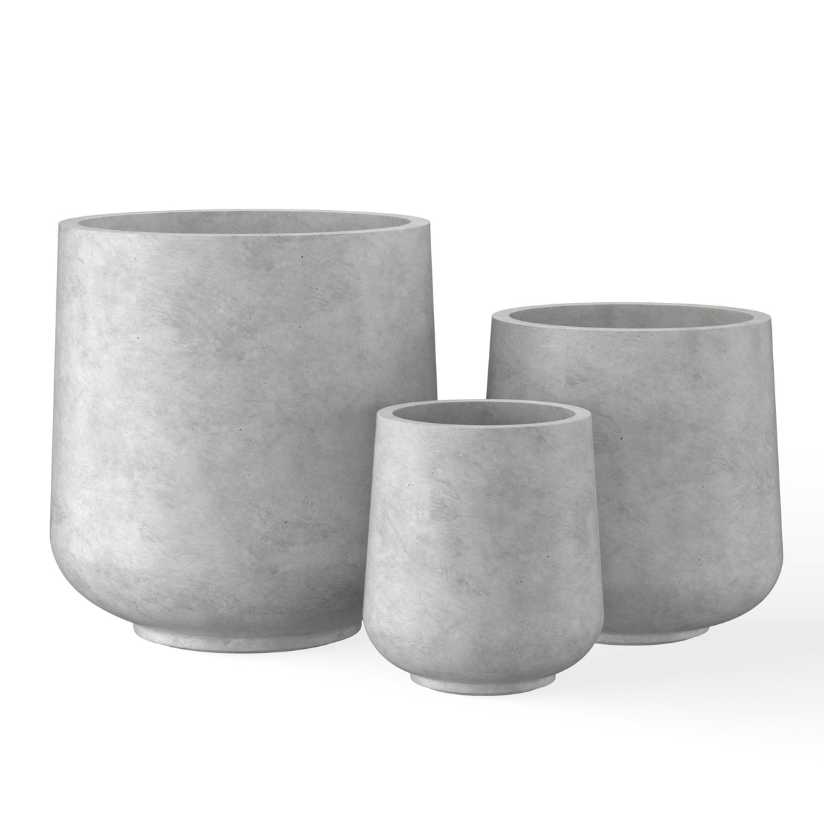 Kante front view of three pale gray planters showing modern curb appeal