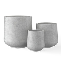 Kante front view of three pale gray planters showing modern curb appeal