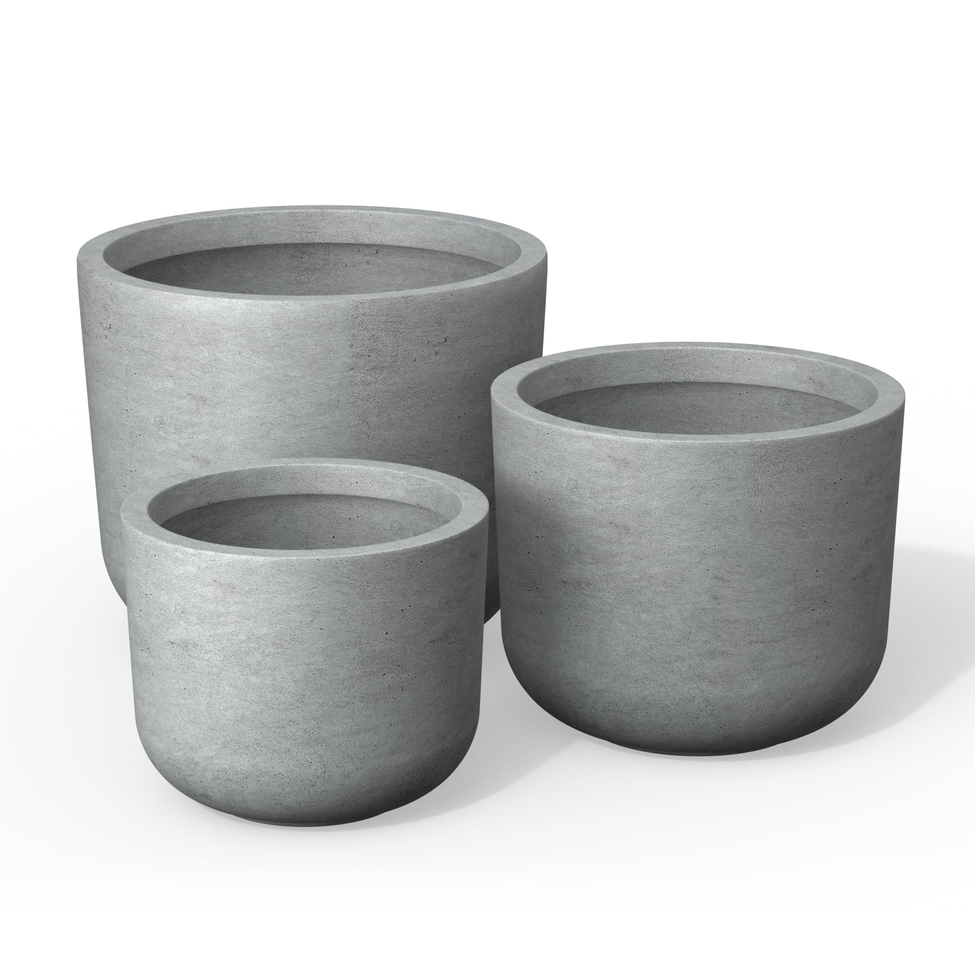 Kante front view of three pale gray planters showing modern appeal and easy styling