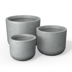 Kante front view of three pale gray planters showing modern appeal and easy styling
