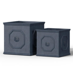 Kante front view dusty blue planters showing classic look and curb appeal