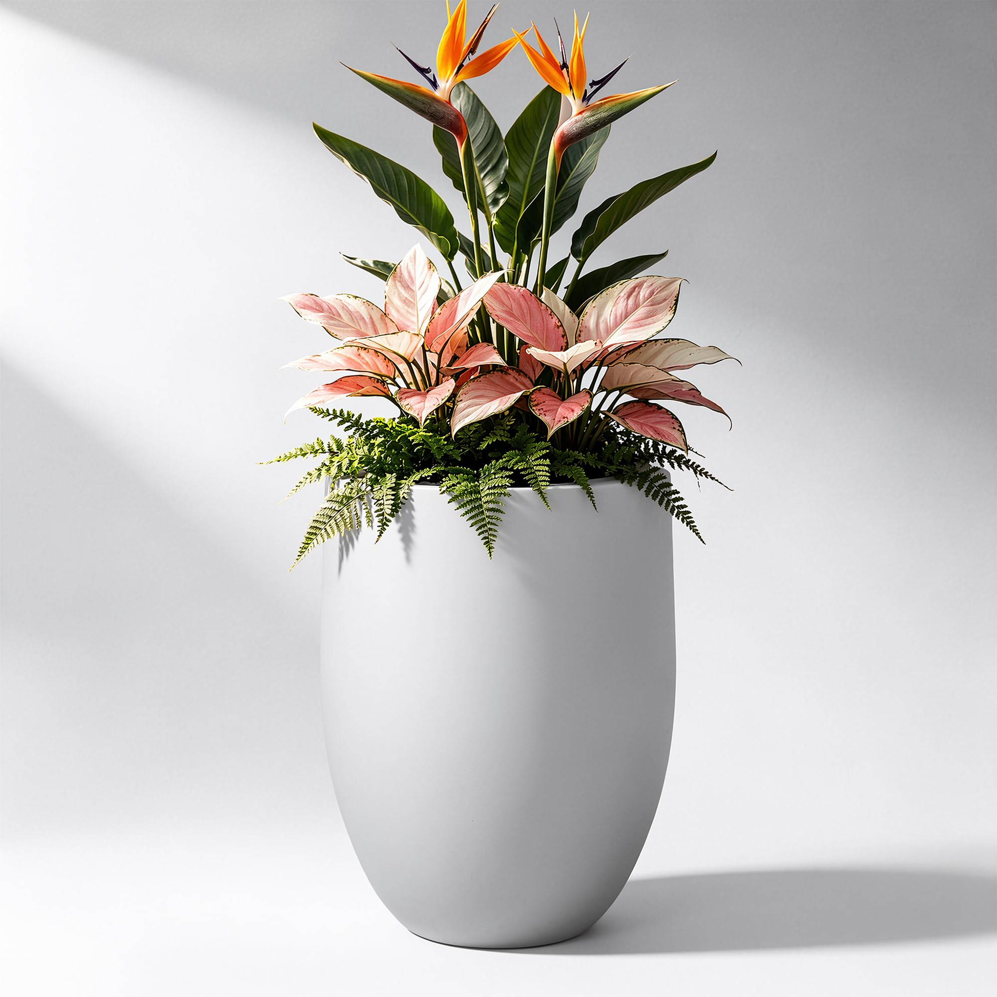 Kante front view of planter showing elegant white concrete look and curb appeal