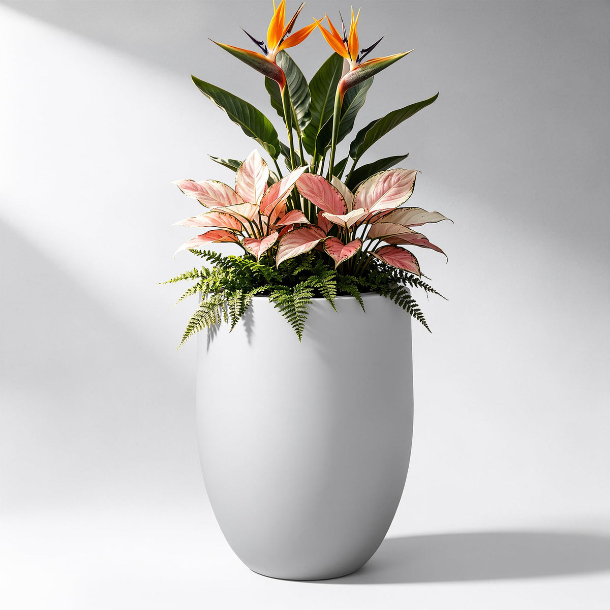 Kante front view of planter showing elegant white concrete look and curb appeal