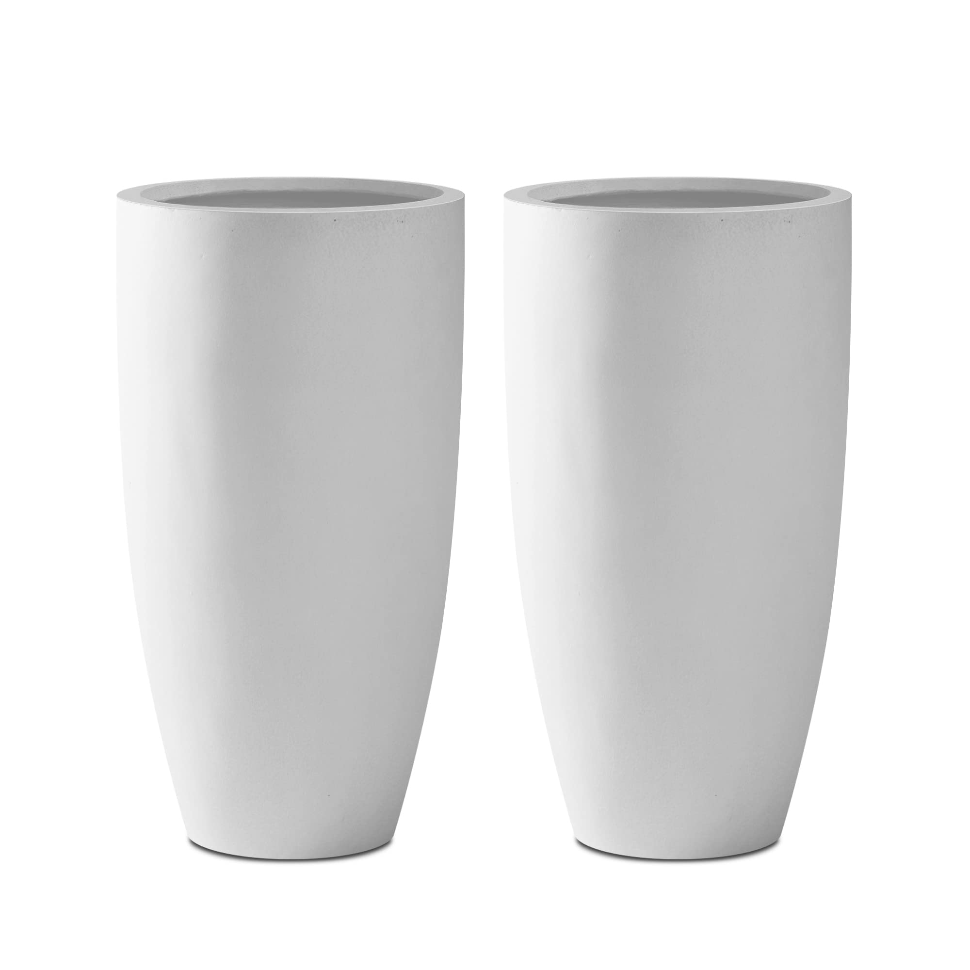 Kante front view of two white concrete planters showing modern appeal