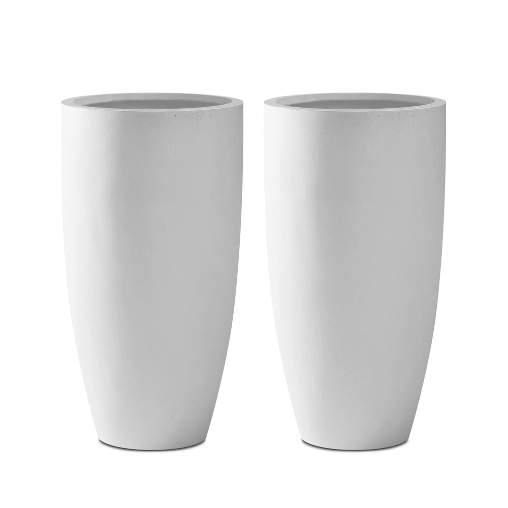 Kante front view of two white concrete planters showing modern appeal