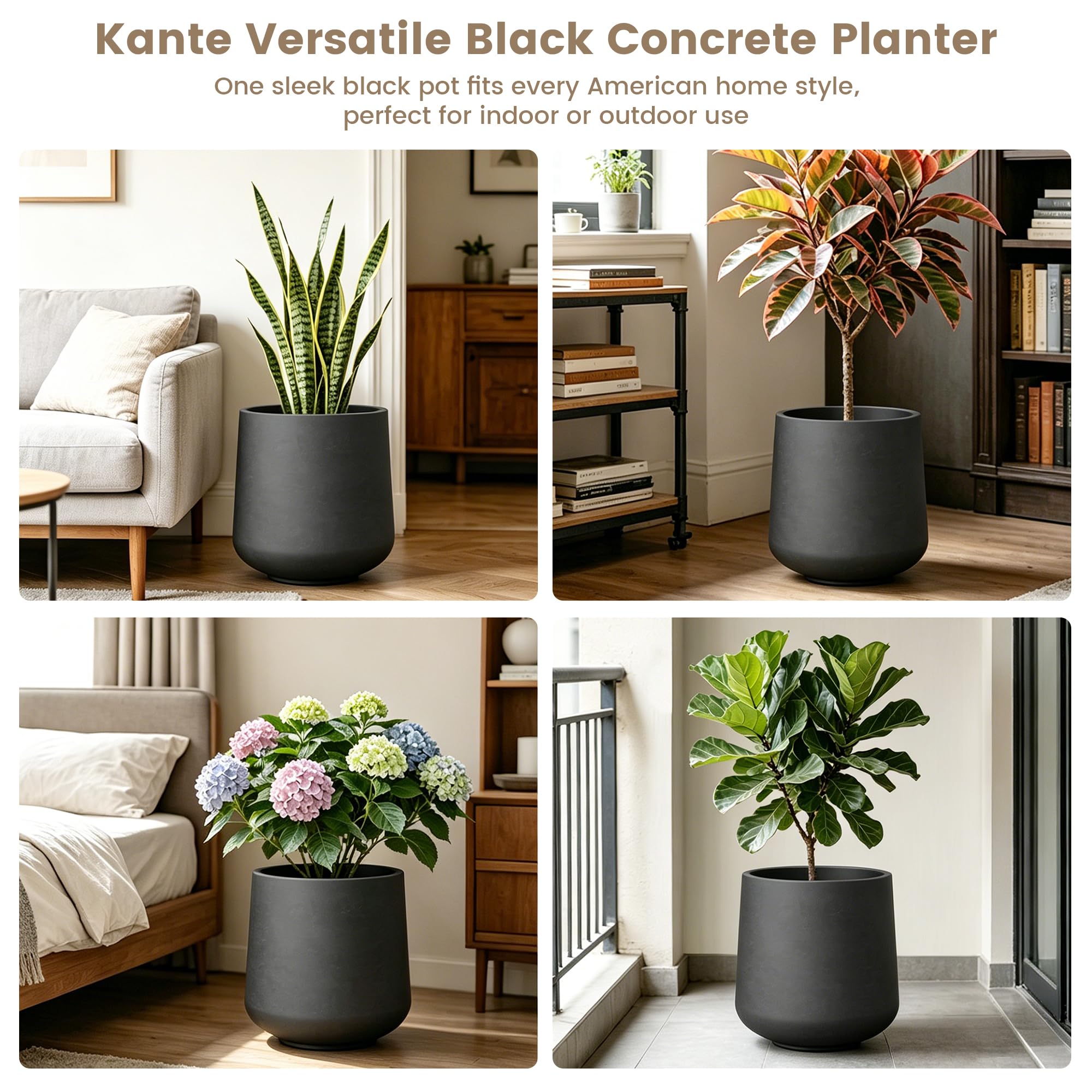Kante three-planter row display enhancing unified outdoor design