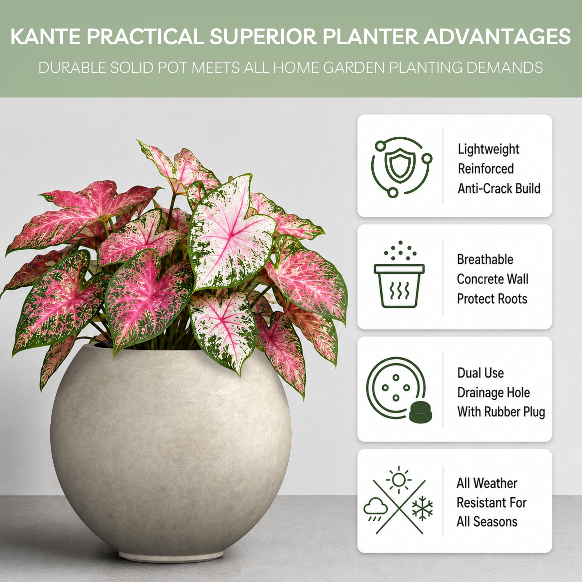 Kante interior painted finish and wide opening for easy planting and tidy look