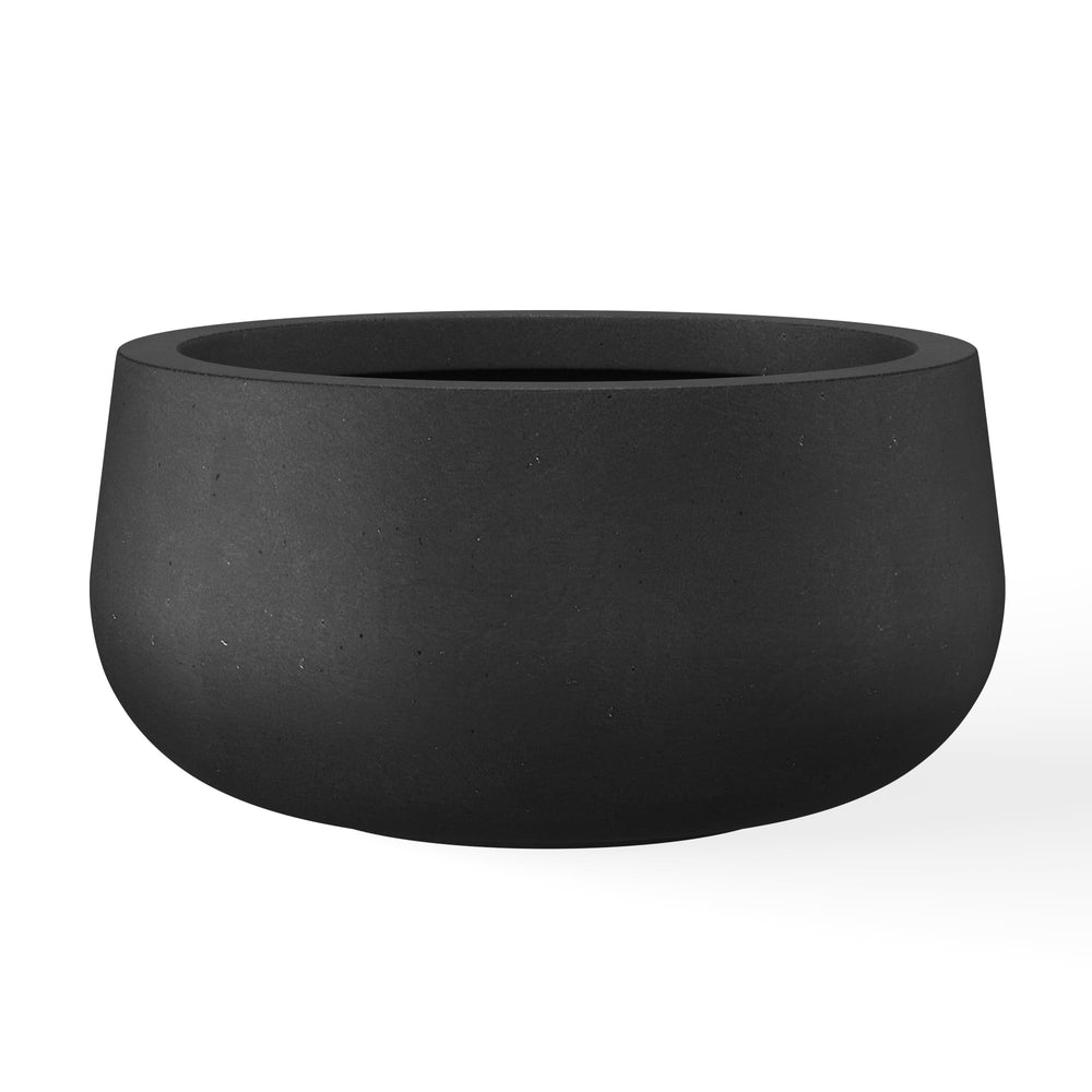 Kante front view of 20-inch black concrete planter, modern aesthetic benefit