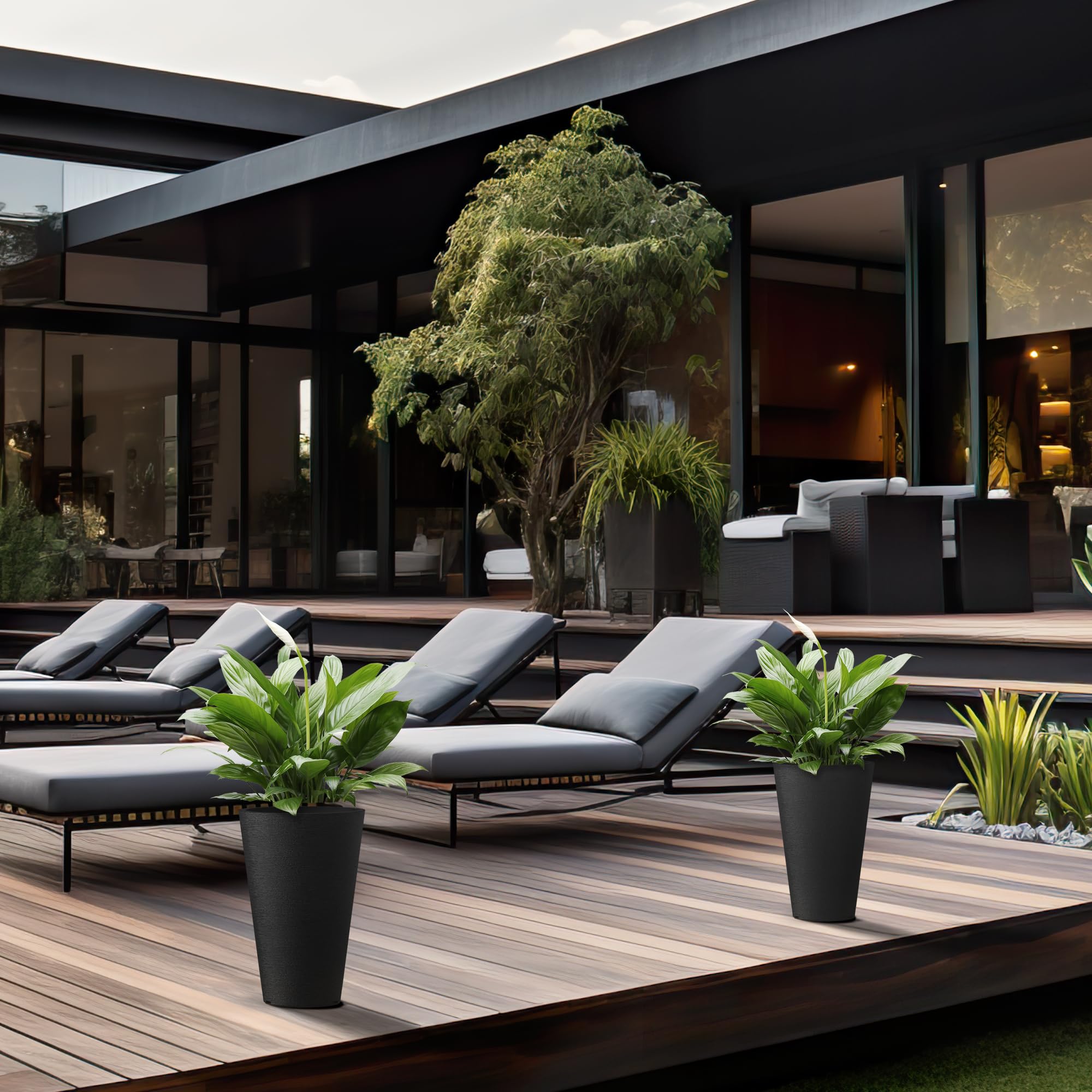 Kante planters styled on patio demonstrating weather-resistant outdoor benefit