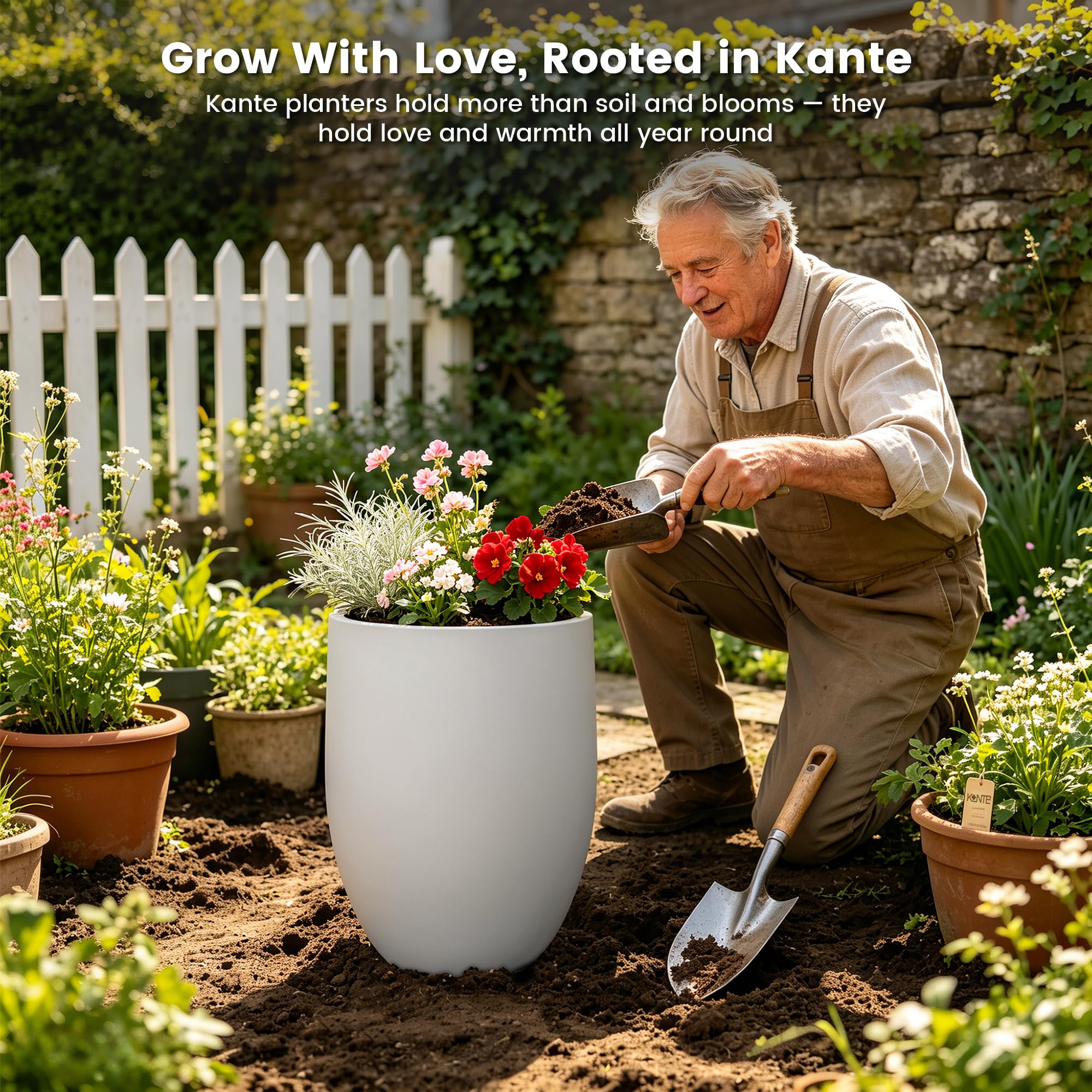 Kante planter on patio showing weather resistance and outdoor elegance