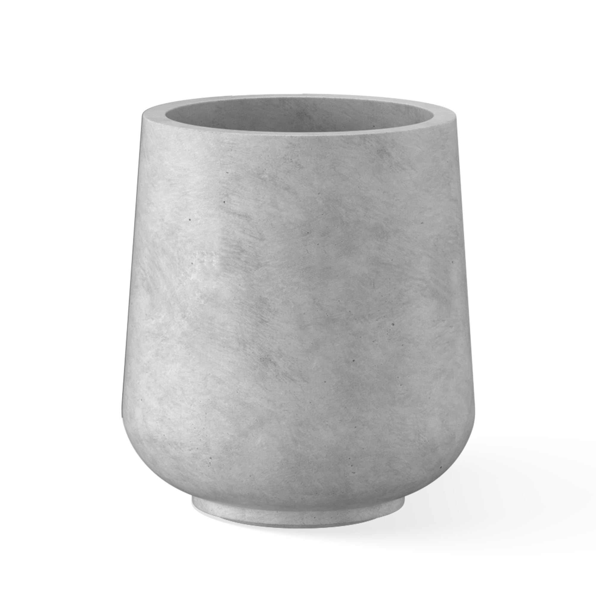 Kante pale gray planter front view showing elegant round silhouette and curb appeal