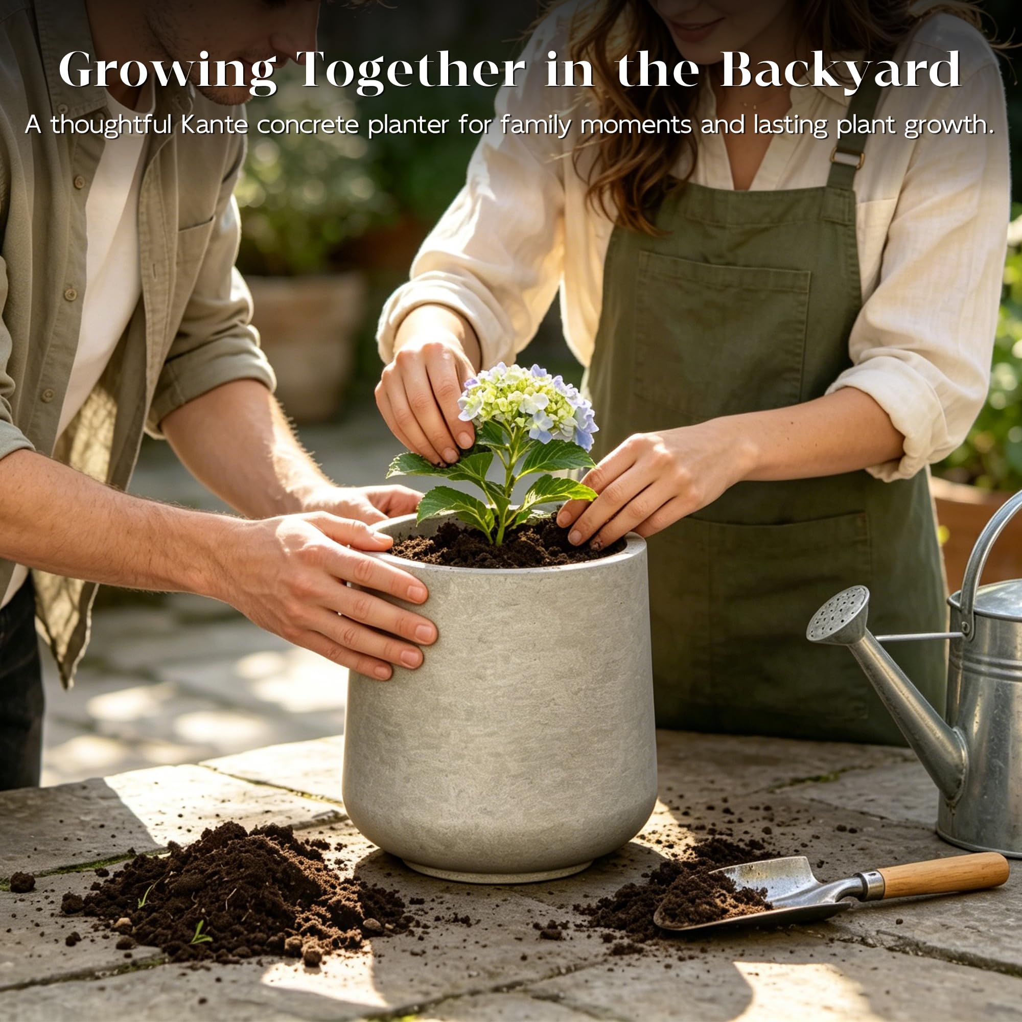 Kante round planter staged on a patio enhancing outdoor décor