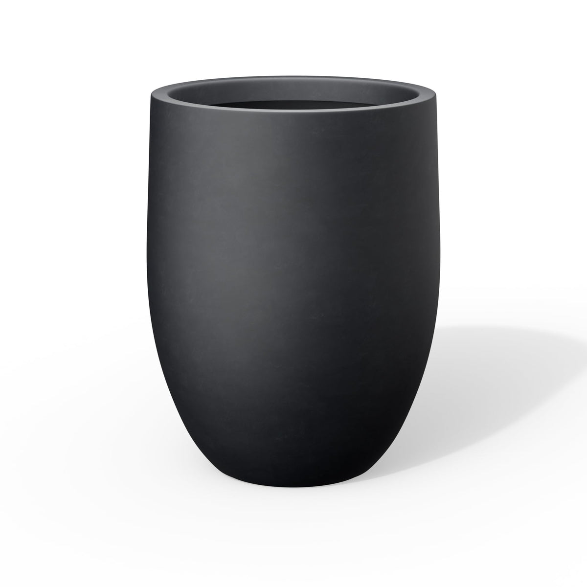 Kante front view of round black concrete planter showing elegant silhouette and modern look