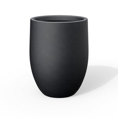 Kante front view of round black concrete planter showing elegant silhouette and modern look