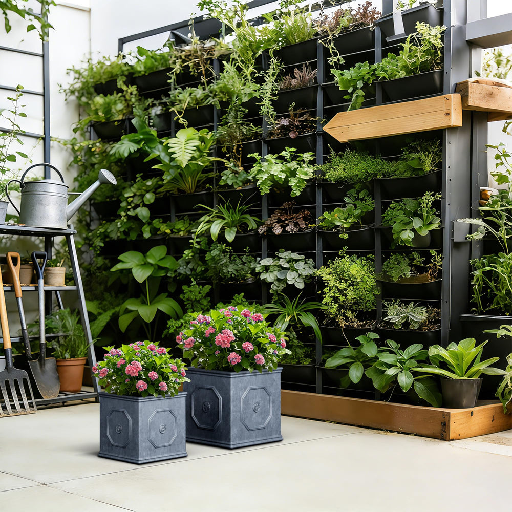 Kante planter on patio holding greenery showing outdoor resilience and style