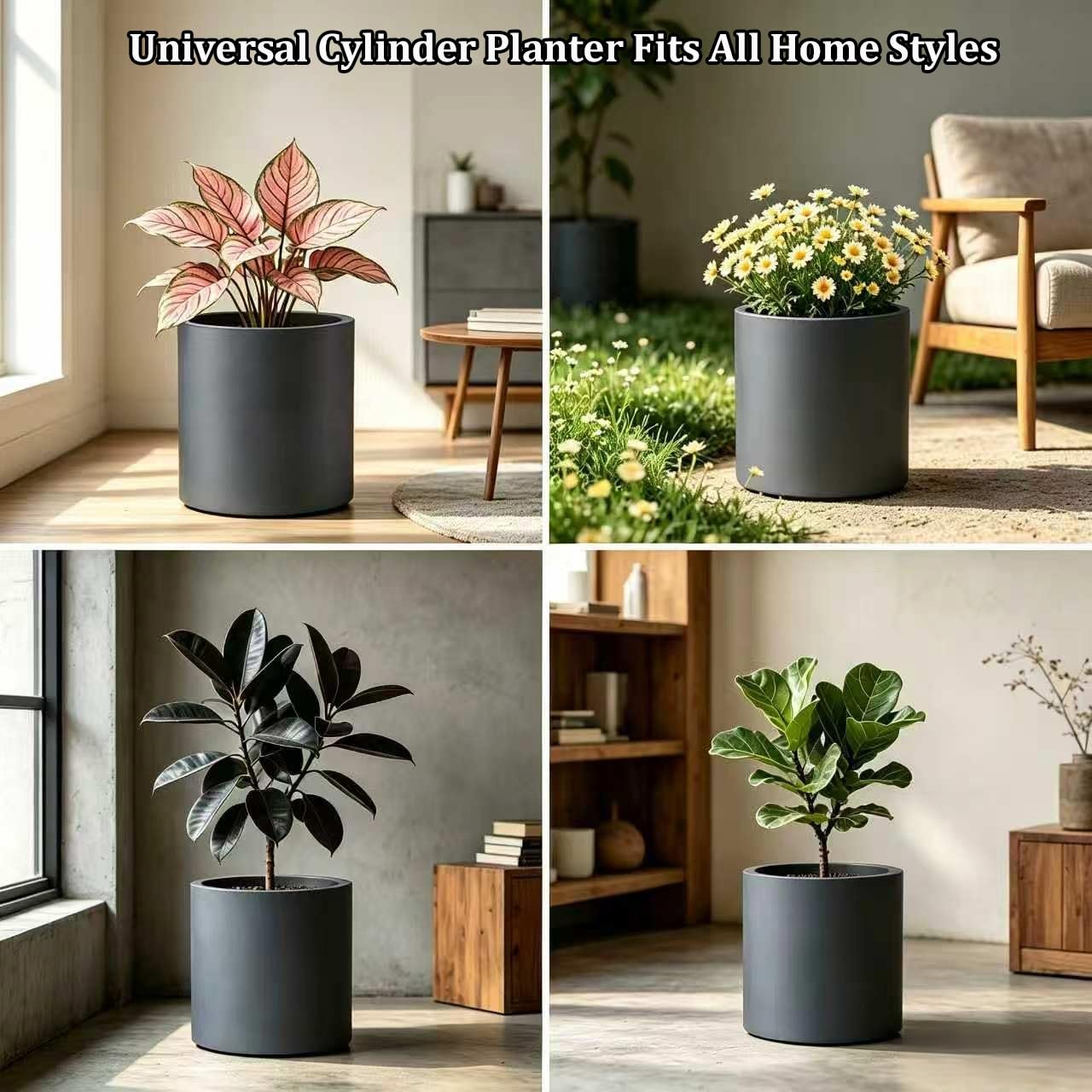 Kante planter side profile with shadow emphasizing sculpted cylinder silhouette