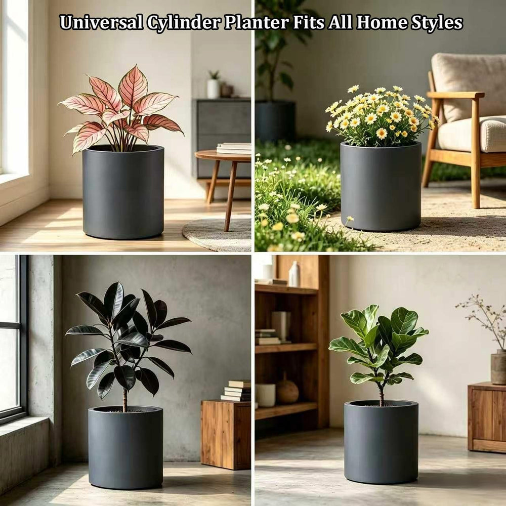 Kante planter side profile with shadow emphasizing sculpted cylinder silhouette