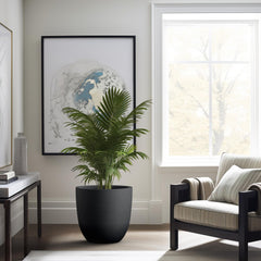 Kante planter next to chair for scale showing 18-inch diameter and easy mobility
