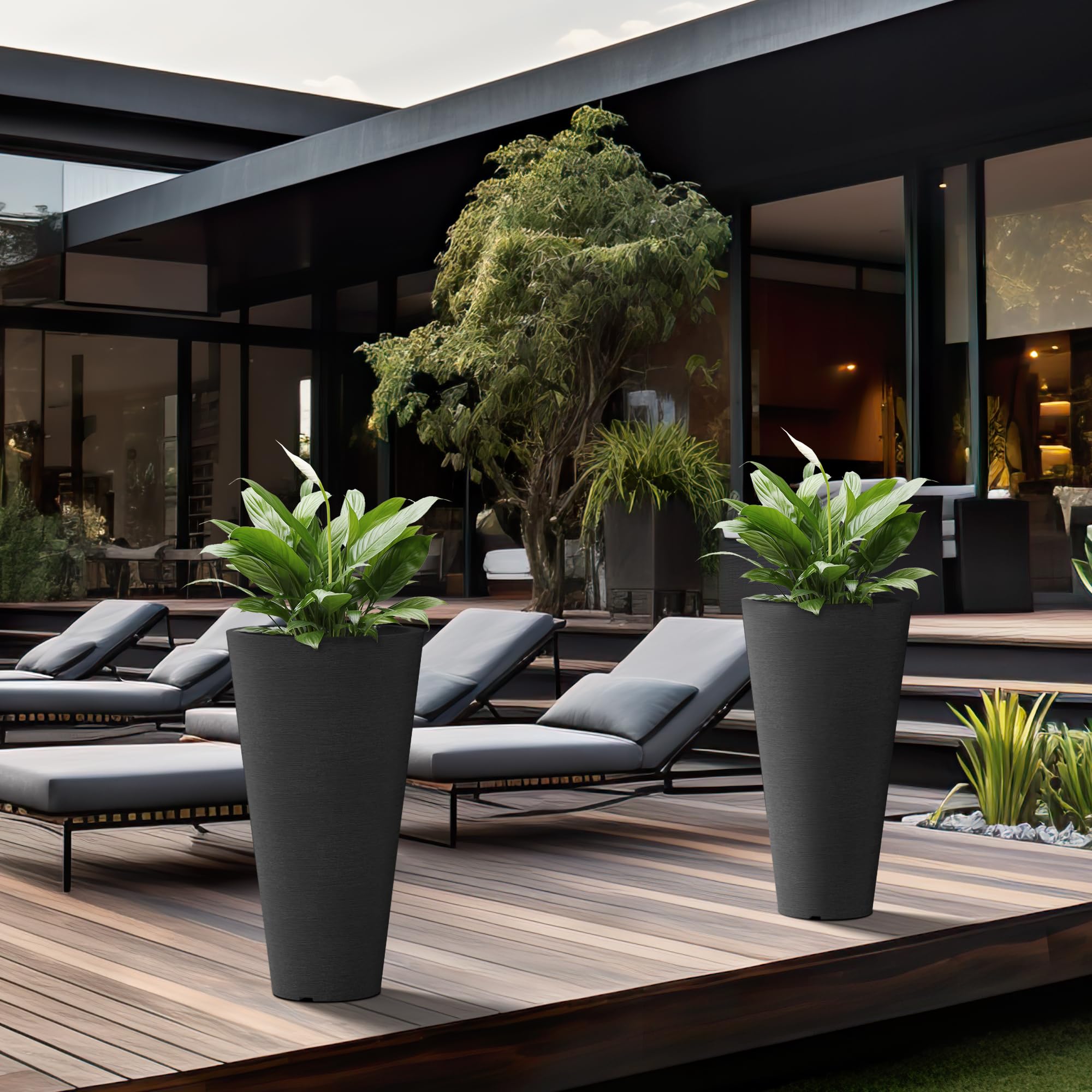 Kante planters styled with a tall plant demonstrating decorative impact