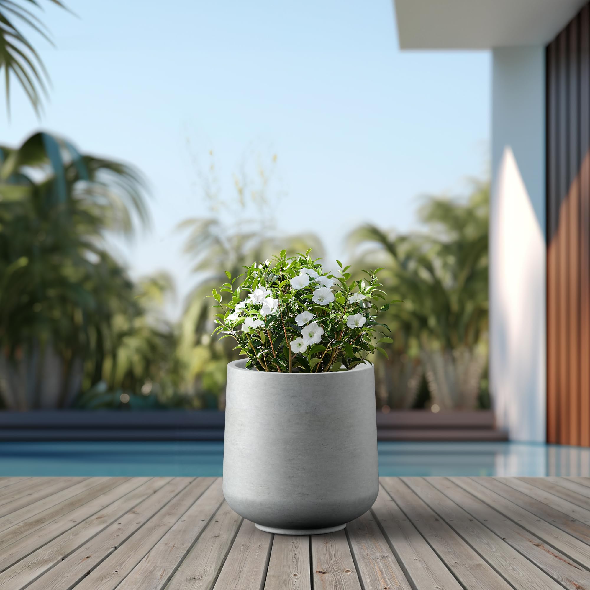 Kante planter beside shoe for scale, shows 16.5-inch diameter and roomy planting area