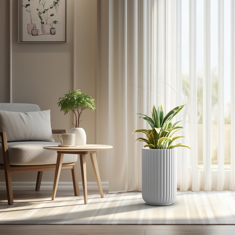 Kante planter beside ruler showing 17.7-inch height for size and scale clarity