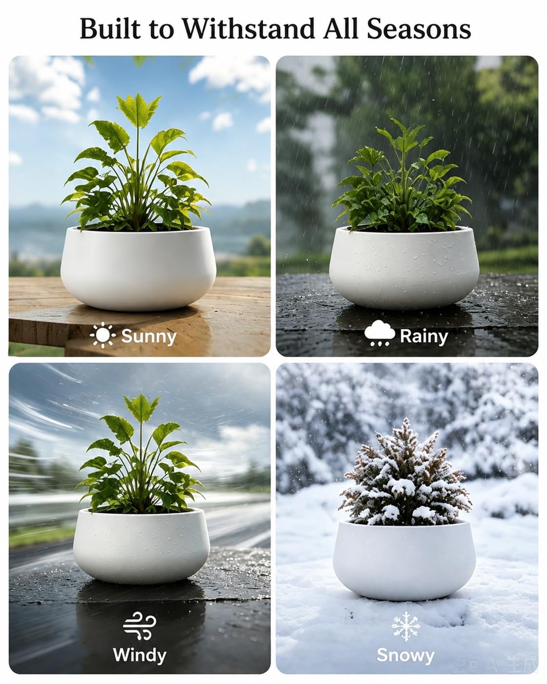 Kante planter next to a hand showing lightweight composite for easy moving