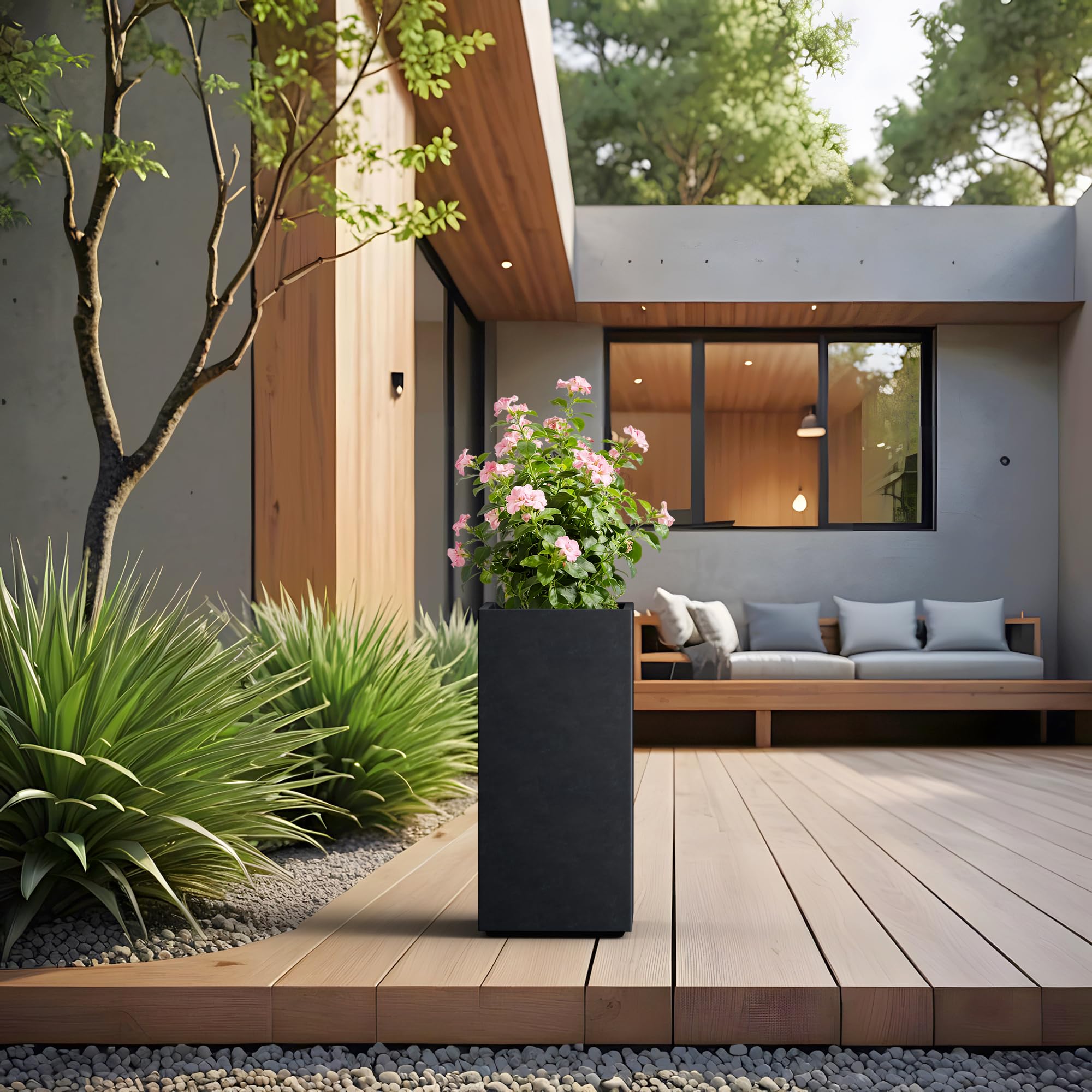 Kante planter beside person demonstrating lightweight, easy repositioning