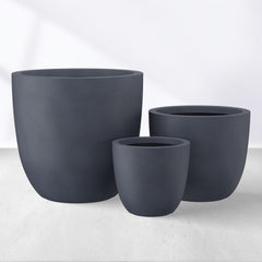 kante front view of three charcoal bowl planters showing modern cohesion and curb appeal