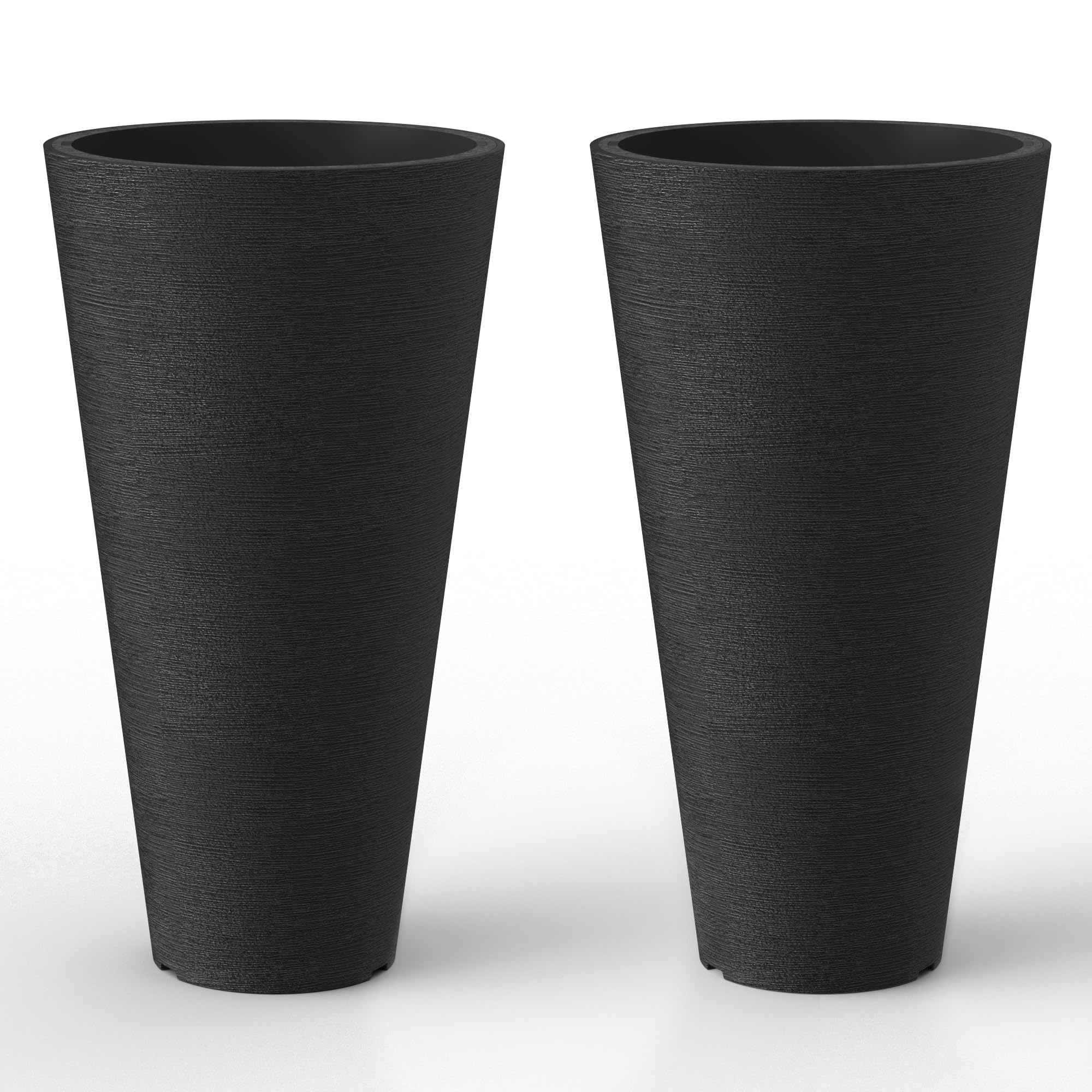 Kante tall black planters front view showing sleek silhouette and space-saving benefit