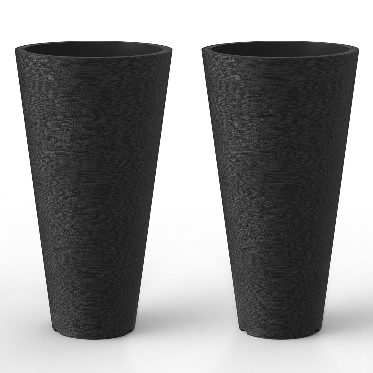 Kante tall black planters front view showing sleek silhouette and space-saving benefit
