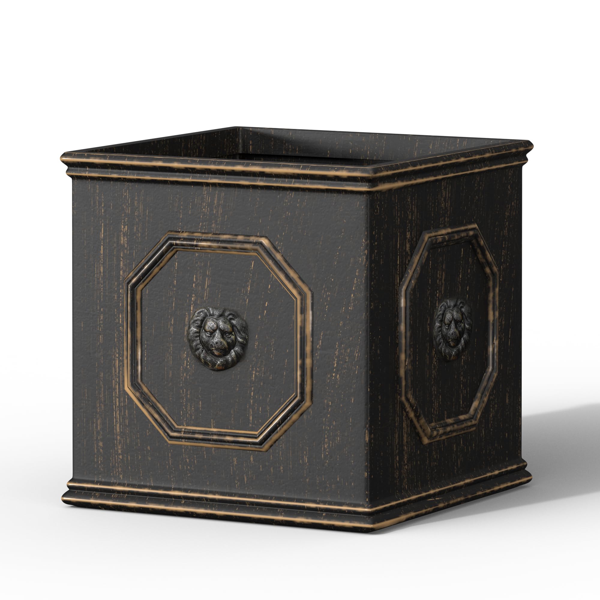 Kante front view of square vintage brown planter shows regal style and curb appeal