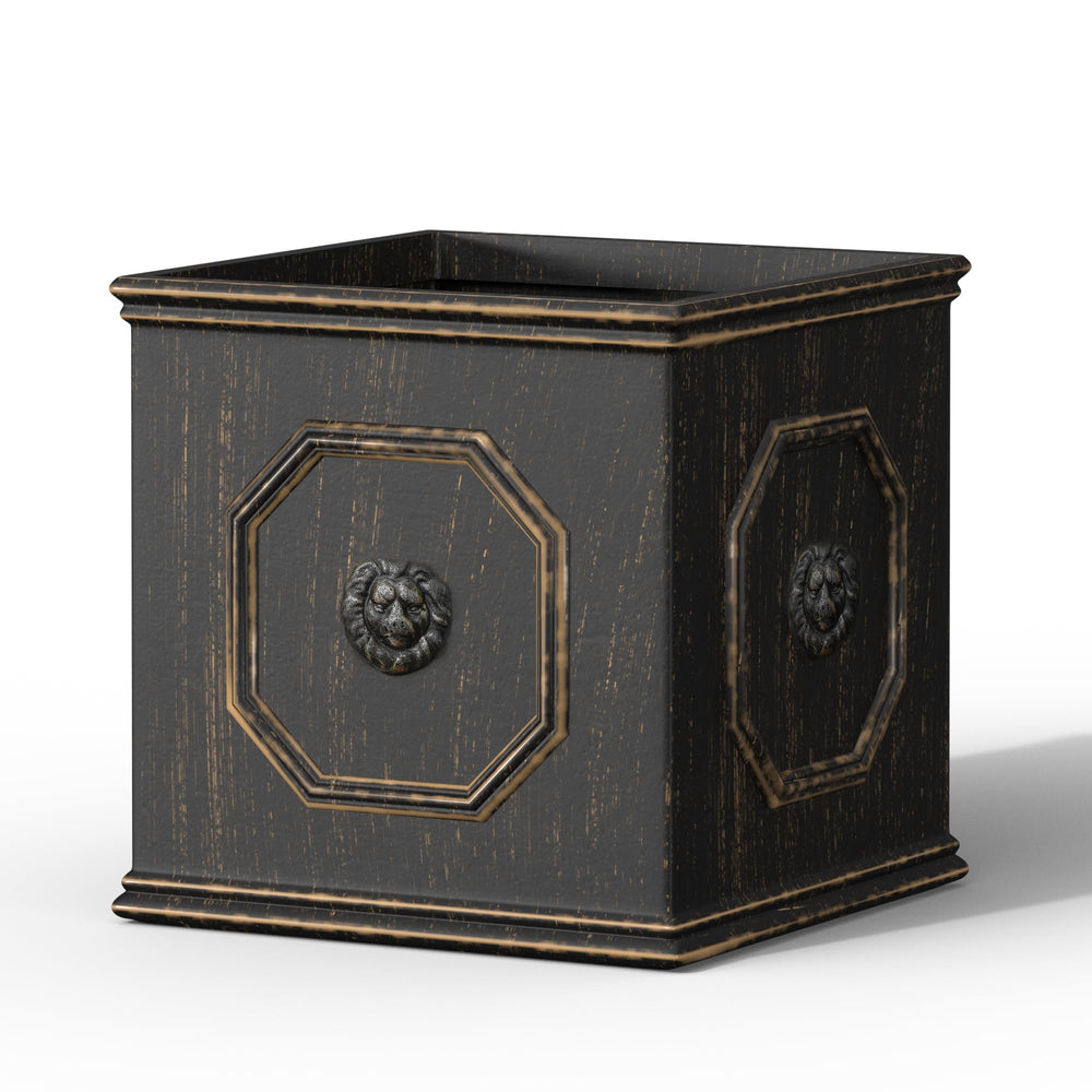 Kante front view of square vintage brown planter shows regal style and curb appeal