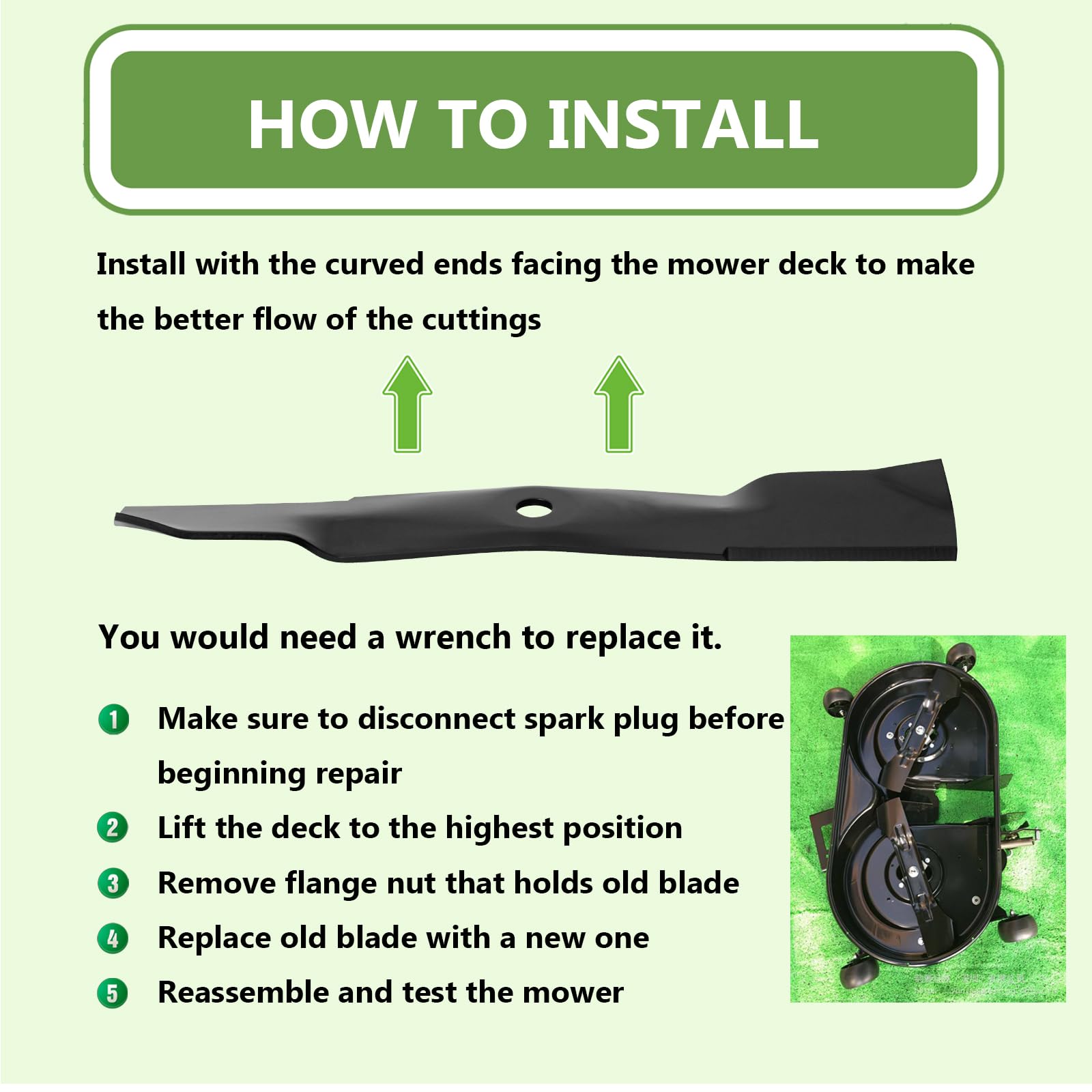 KANXAJJY blade installed on mower deck showing restored cutting performance