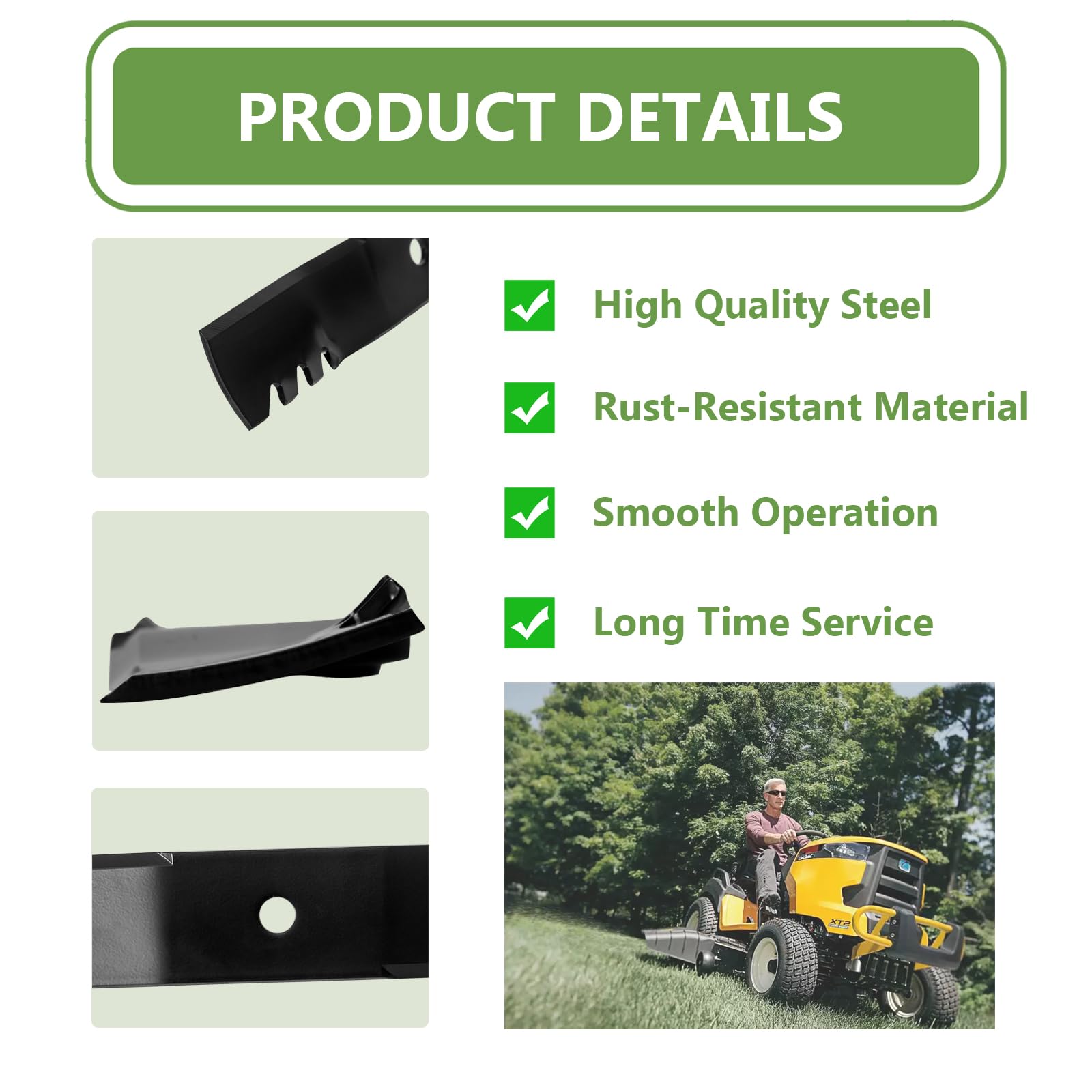 KANXAJJY blade installed on John Deere deck demonstrating correct fit